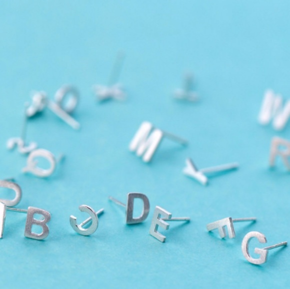 Sterling Silver Alphabet Earrings ABC Stud Earrings - Picture 3 of 5